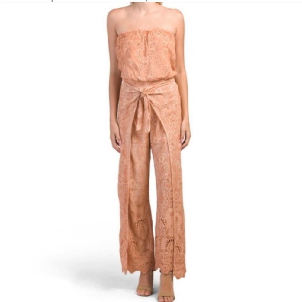 YOUNG FABULOUS & BROKE Boho Eyelet lace jumpsuit‎ light Burnt Orange Sz Medium
